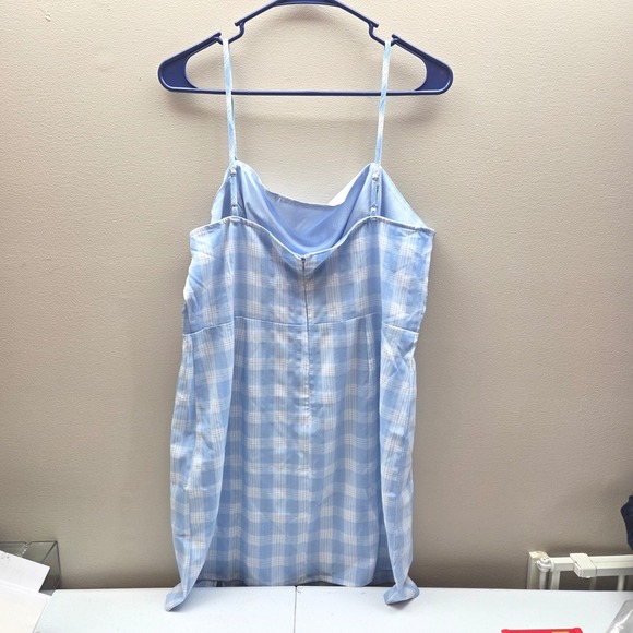 BP‎ Plaid Spaghetti Strap Mini Dress Blue White XL NEW - Picture 2 of 8